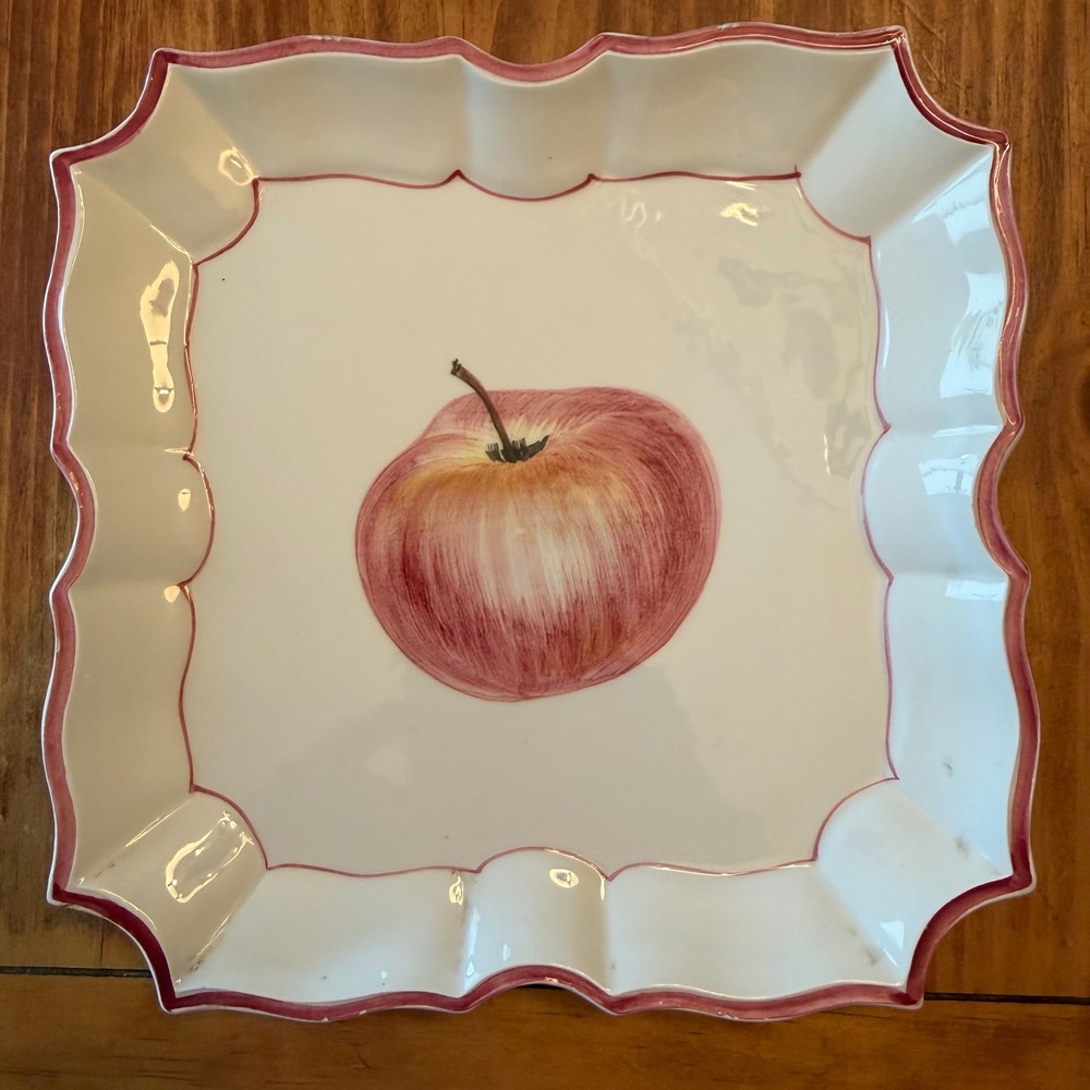Vietri Italy Hand Painted Apple Plates Set of 3 Scalloped Square 1995 Vintage